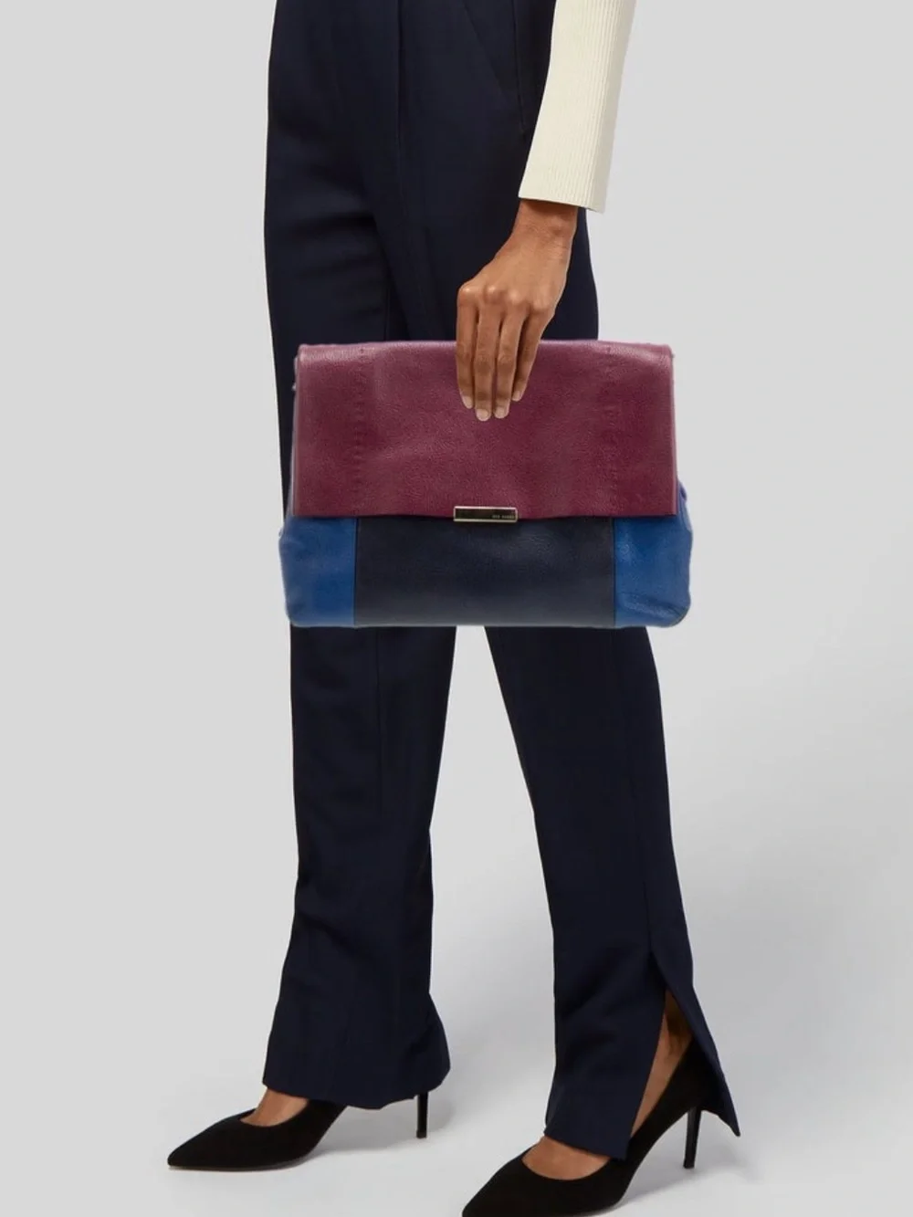 Ted Baker Colorblock Leather Fold-Over Clutch - Burgundy, Blue and Navy